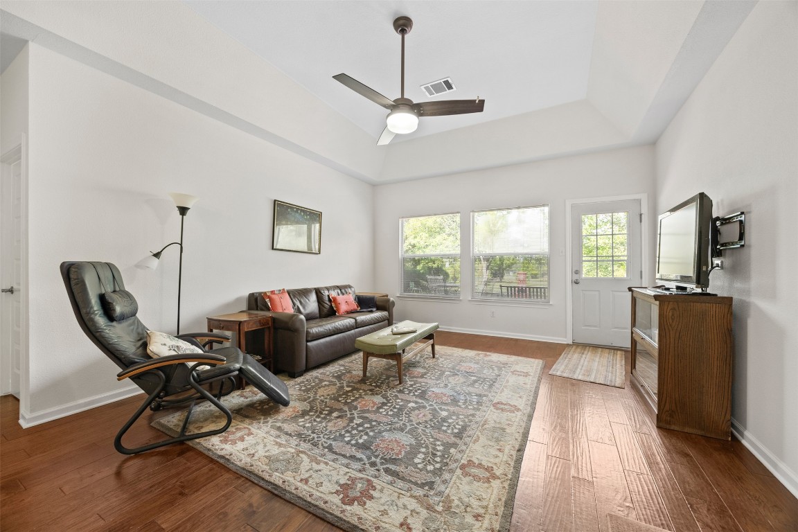 803 North Myrtle Street Georgetown, TX 78626 - Photo 9 of 40 Living room with wood finished floors and a ceiling fan