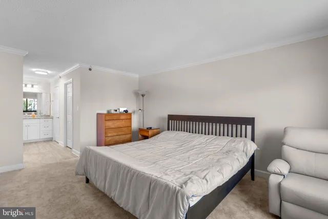 a bedroom with a bed and a couch