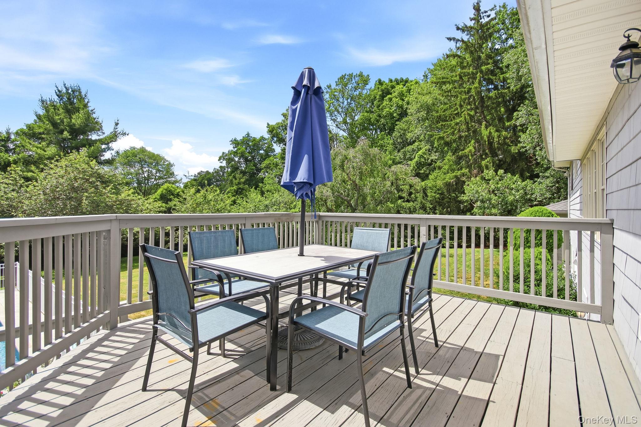26 Century Ridge Road Purchase, NY 10577 - Photo 34 of 50 Expansive outdoor deck featuring wood-finish flooring, a full railing system, and exterior wall lighting