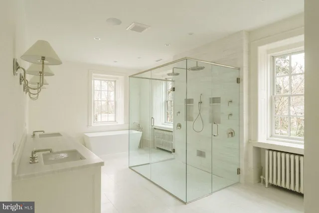 a bathroom with a bathtub