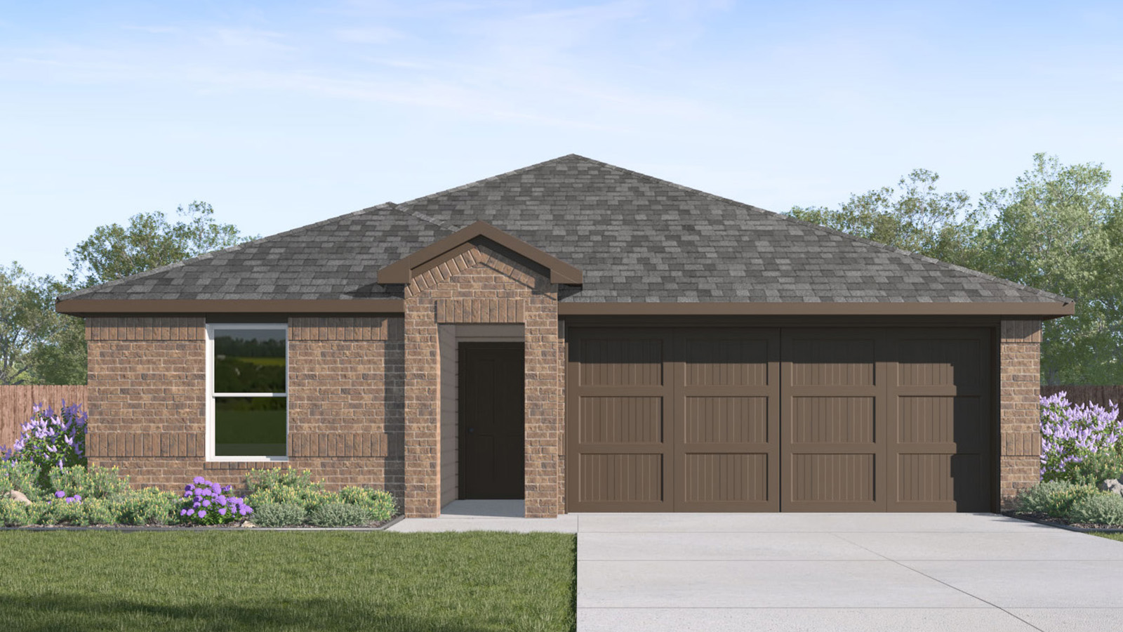 a front view of house with a garden