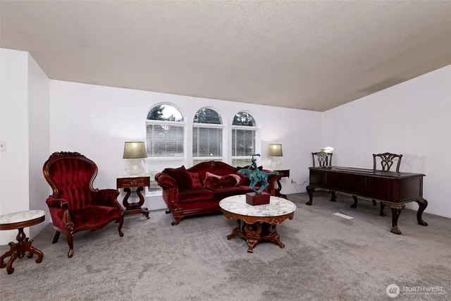 a living room with furniture and a rug
