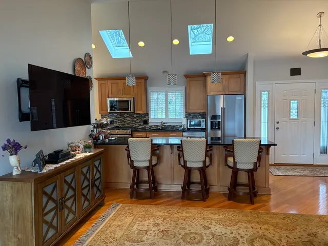 a kitchen with lots of counter top space