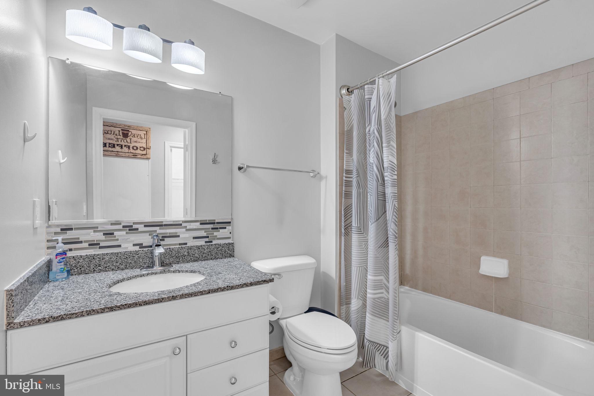 3600 South Glebe Road, Unit 606W Arlington, VA 22202 - Photo 13 of 30 a bathroom with a granite countertop sink toilet and shower