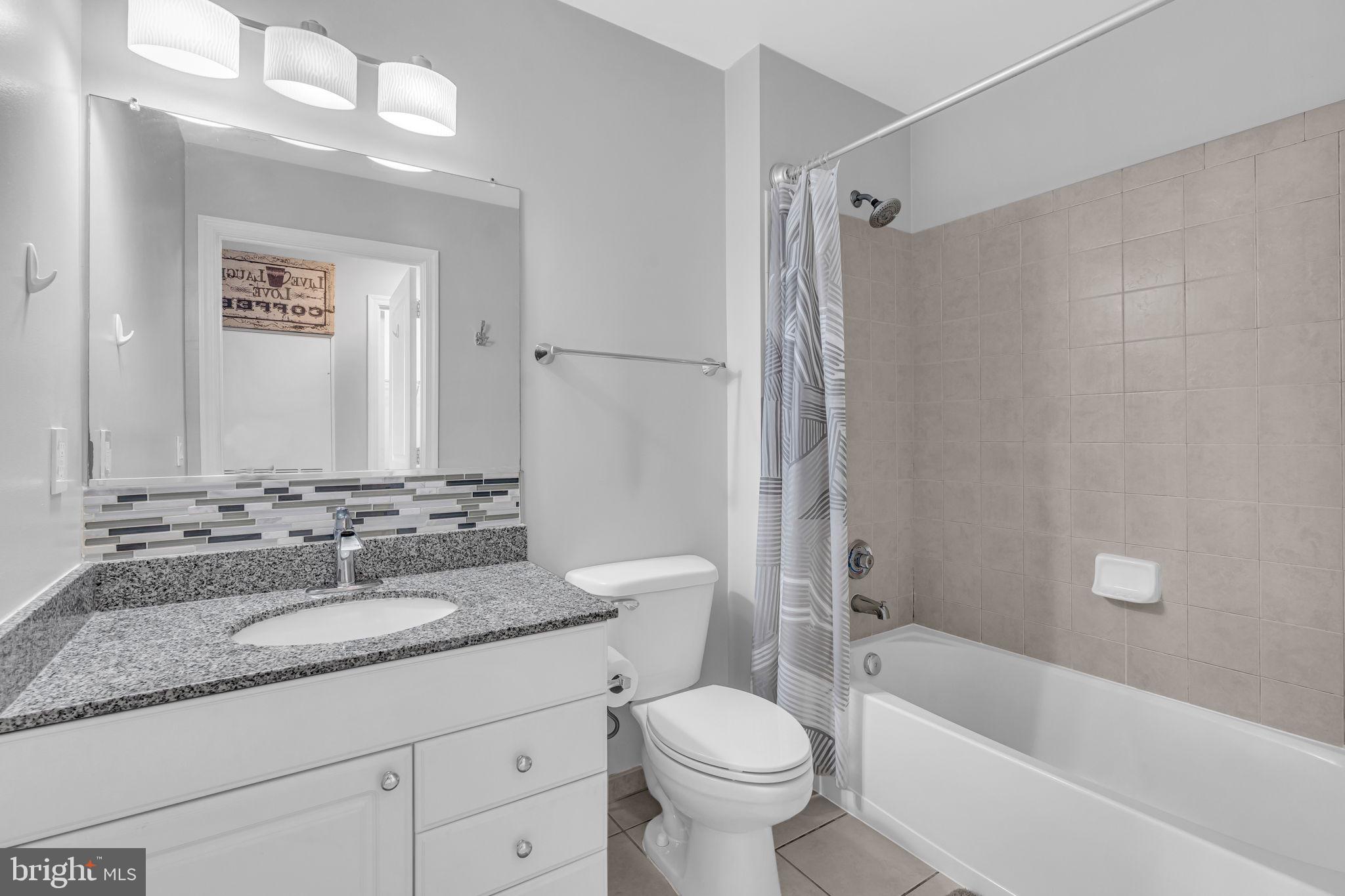 3600 South Glebe Road, Unit 606W Arlington, VA 22202 - Photo 14 of 30 a bathroom with a granite countertop sink toilet and shower