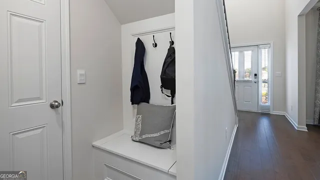 a view of small space with racks on the wall