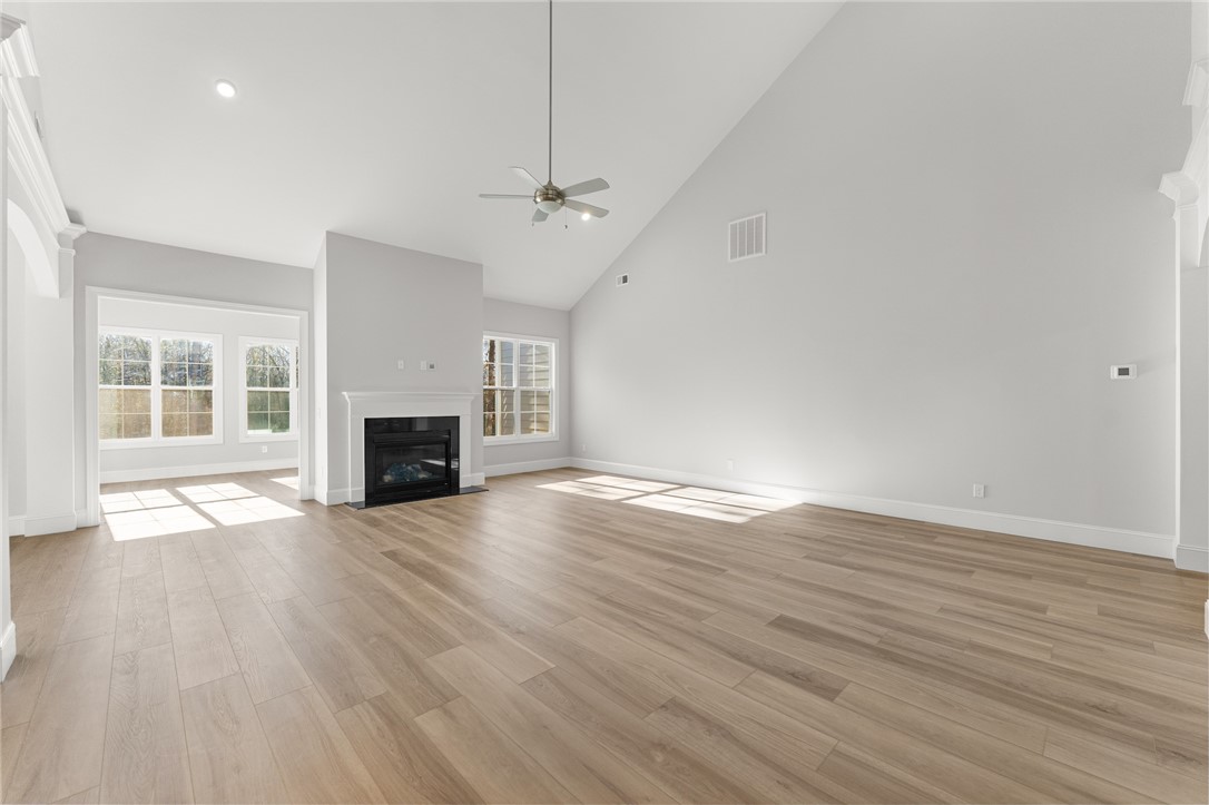 141 Rickys Path Easley, SC 29642 - Photo 7 of 40 This expansive living area features vaulted ceilings and ample natural light, creating an inviting atmosphere.