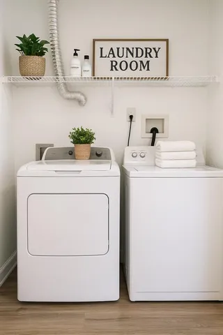 a utility room with dryer and washer