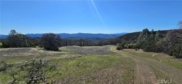 a view of a yard with mountain