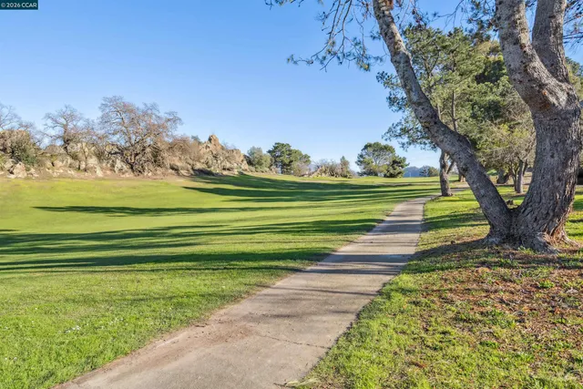 an aerial view of a house with a mountain