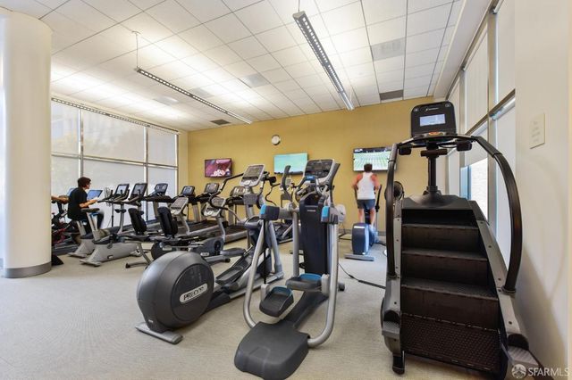 a view of a room with gym equipment
