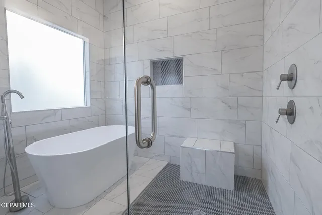 a bathroom with a bathtub