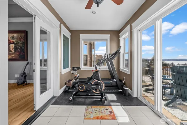 a view of a livingroom with furniture and a fireplace