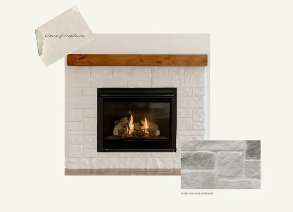 a living room with a fireplace