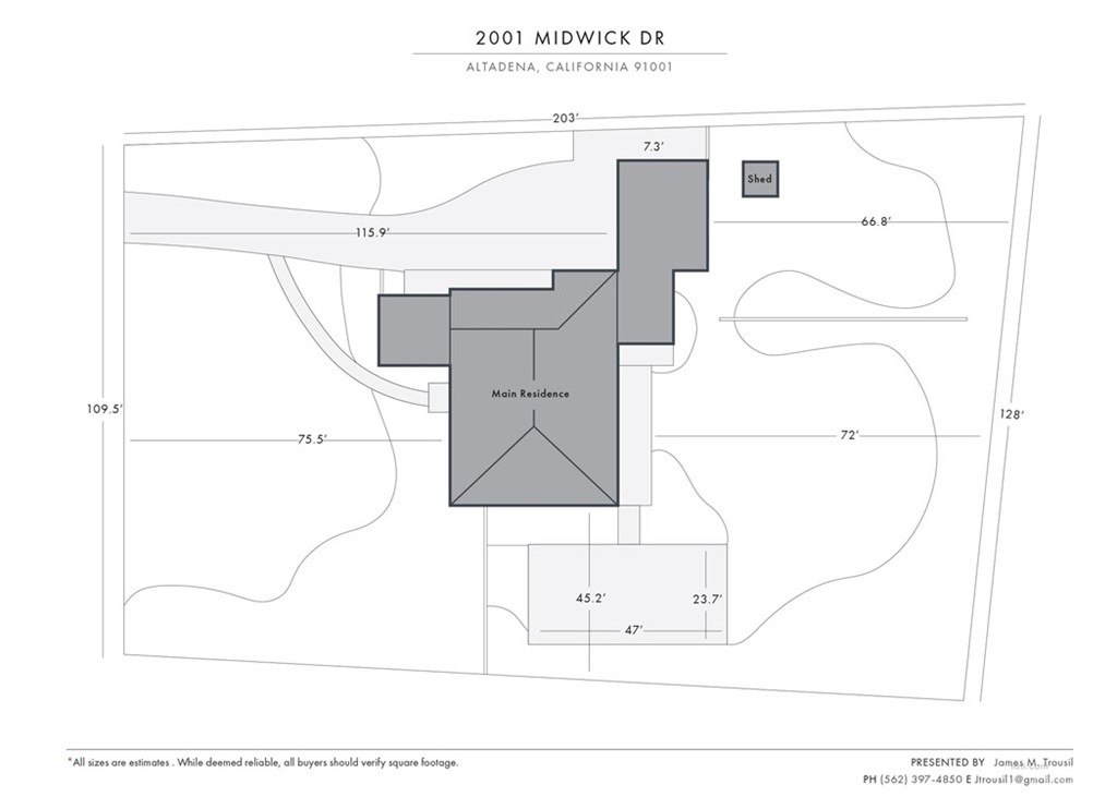 2001 Midwick Drive Altadena, CA 91001 - Photo 6 of 12 Site Plan (B&W with set-back dimensions)