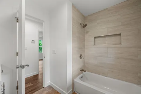 a bathroom with a bathtub