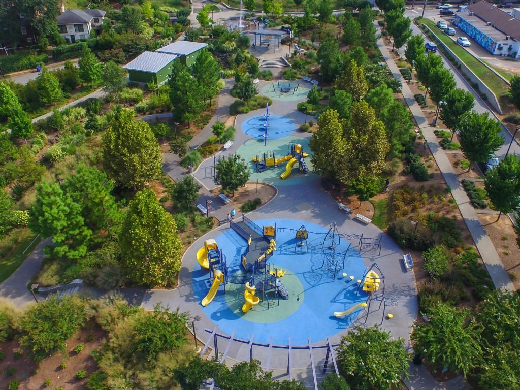 536 Highland Avenue Northeast, Unit A Atlanta, GA 30312 - Photo 47 of 51 an aerial view of a house with a swimming pool yard and outdoor seating