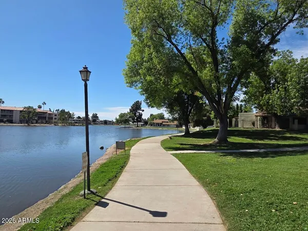 a view of a lake with houses
