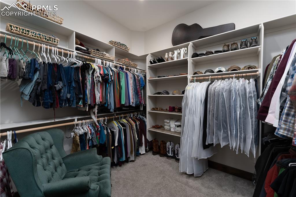 9775 Walker Road Colorado Springs, CO 80908 - Photo 15 of 50 a view of walk in closet with clothes and shoes