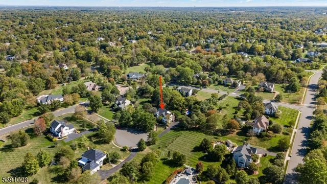an aerial view of a houses with a yard