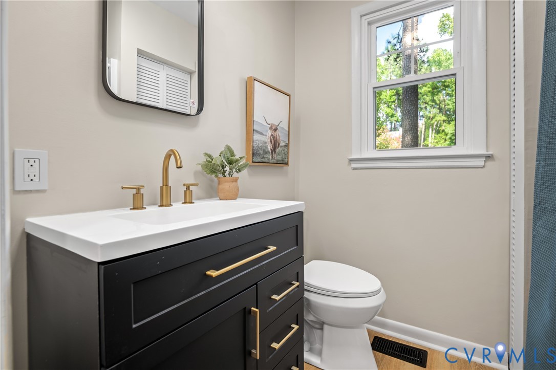 8928 Hawkbill Road North Chesterfield, VA 23237 - Photo 23 of 50 Modern vanity with a white countertop and gold-fin