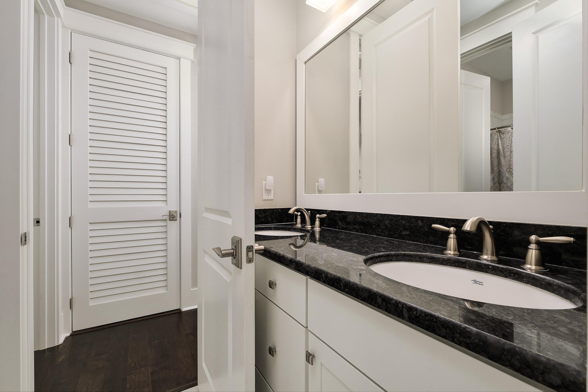 442 Flatwoods Forest Loop Santa Rosa Beach, FL 32459 - Photo 26 of 46 a bathroom with a granite countertop sink and a mirror