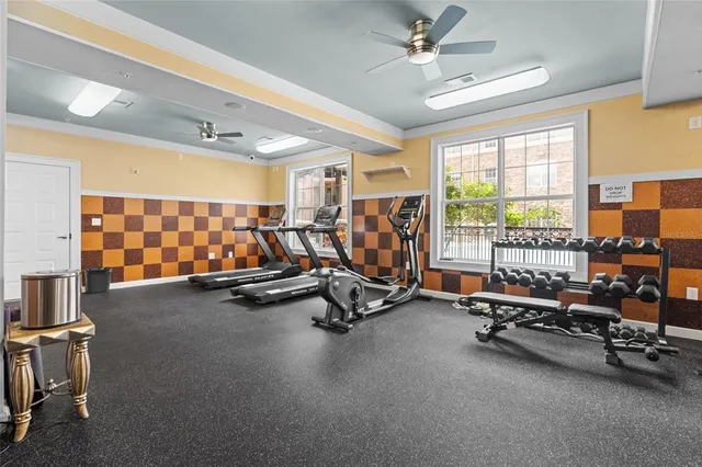 a view of a room with gym equipment