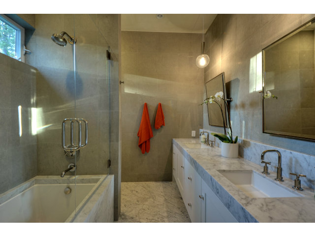 11580 Old Ranch Road Los Altos Hills, CA 94024 - Photo 20 of 22 a bathroom with a granite countertop double vanity sink and mirror