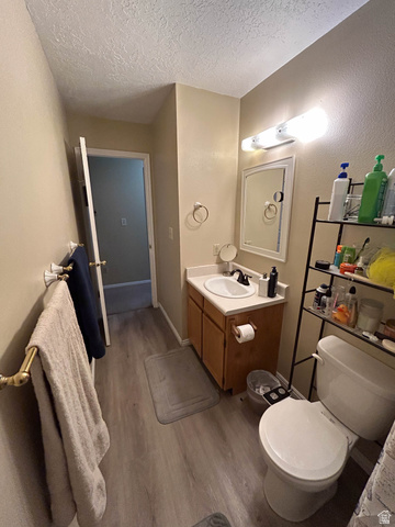 939 South Freedom Boulevard, Unit 13 Provo, UT 84601 - Photo 18 of 26 Bathroom featuring vanity, light wood-style flooring, a textured ceiling, and a textured wall