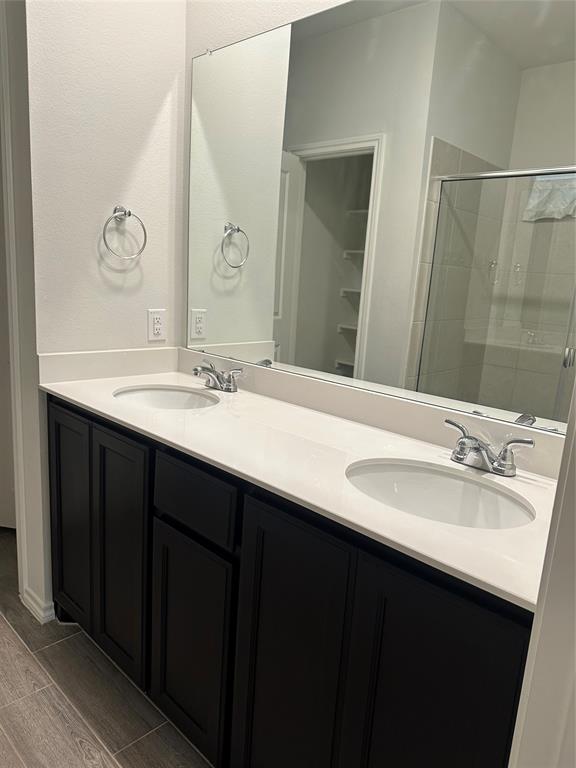 1613 Abbottsford Avenue Providence Village, TX 76227 - Photo 10 of 14 a bathroom with a double vanity sink and a mirror