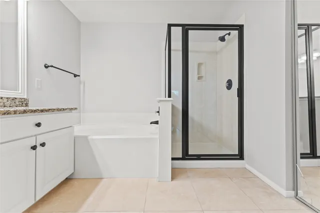 a bathroom with a bathtub and a shower