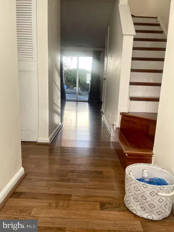 a view of lobby with wooden floor
