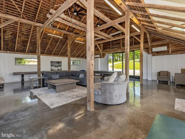 a view of a garden with an outdoor space