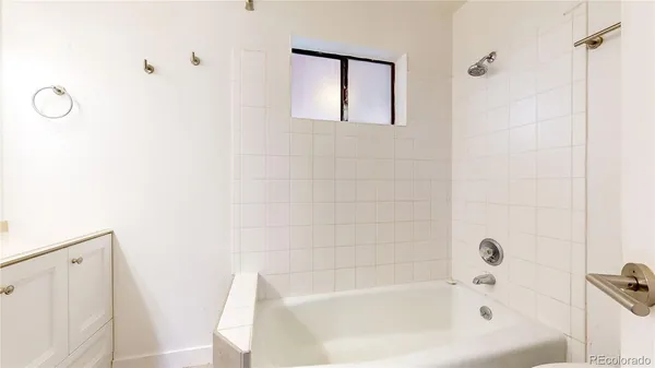 a bathroom with a bathtub