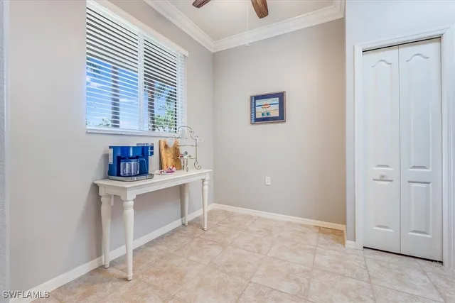 a view of cabinets and window