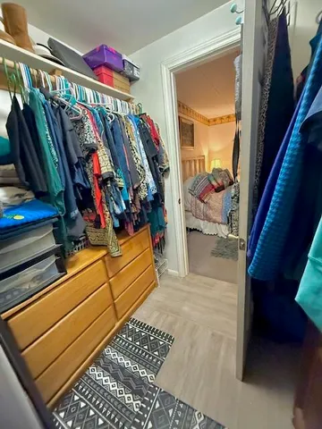 a view of a closet with storage