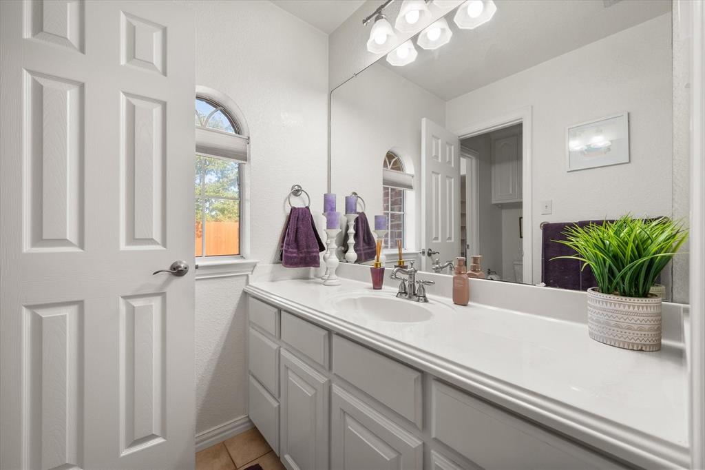 3600 Doris Walker Trail Burleson, TX 76028 - Photo 21 of 40 a bathroom with a sink a potted plant and a mirror
