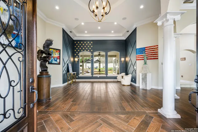 a view of an entryway with a workspace