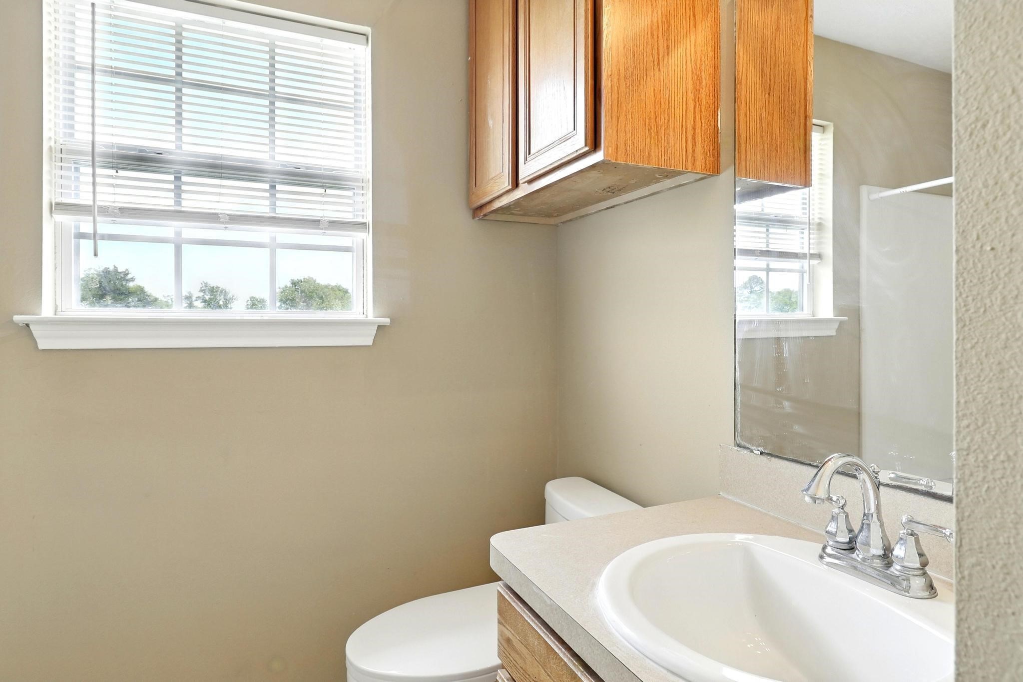 307 Shepard Lane Brenham, TX 77833 - Photo 32 of 47 a bathroom with a sink a mirror and a toilet