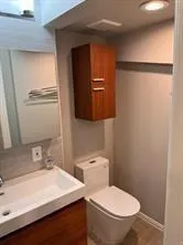 a bathroom with a toilet a sink and mirror