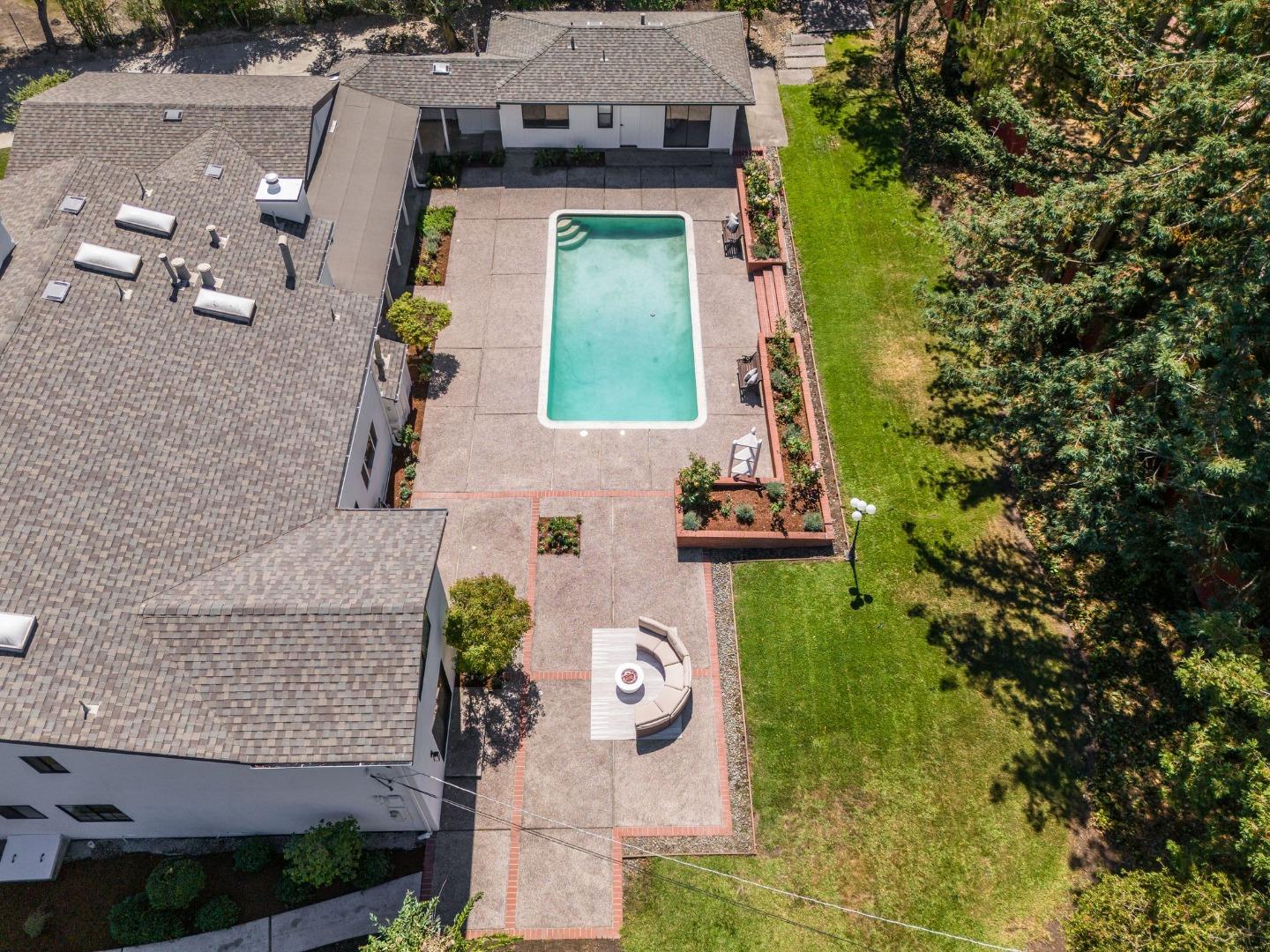 1475 Oak Rim Drive Hillsborough, CA 94010 - Photo 72 of 72 an aerial view of a house with a yard basket ball court and outdoor seating