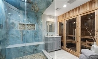 56 Blossomcrest Road Lexington, MA 02421 - Photo 24 of 29 a bathroom with a glass shower door and a sink