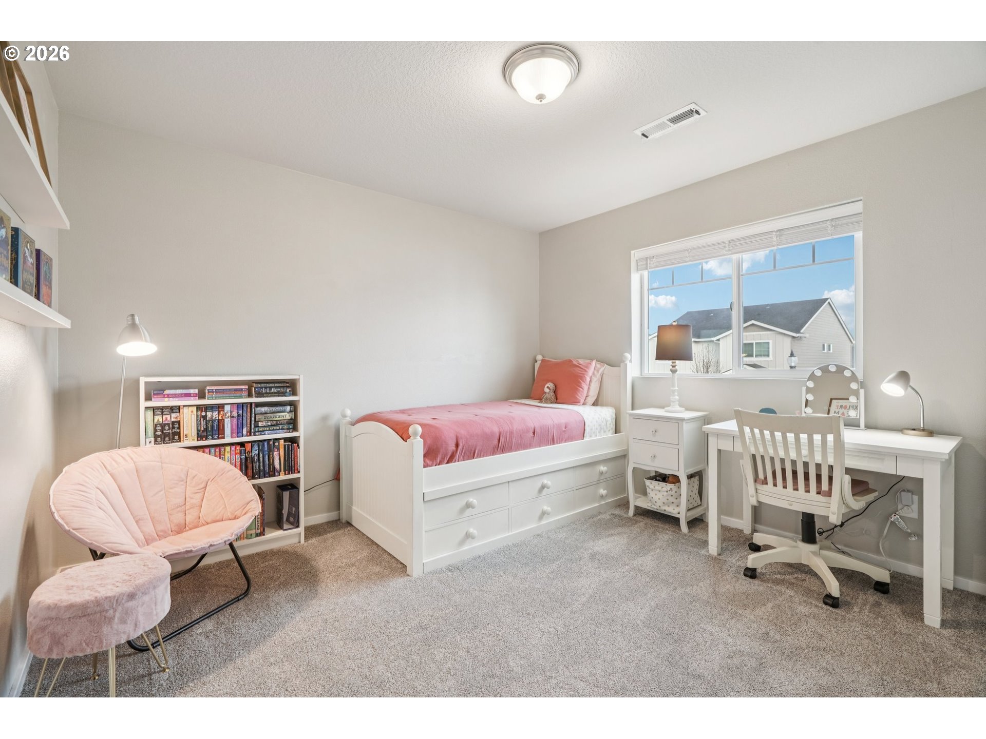 1712 Northeast Pioneer Lane Camas, WA 98607 - Photo 19 of 25 a bedroom with furniture and a large window