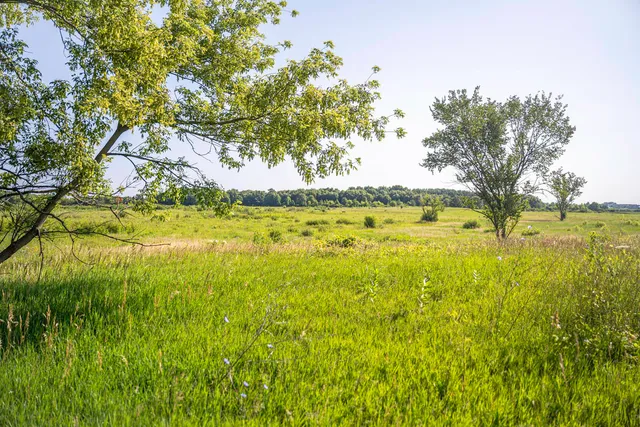 a view of a lake with a big yard
