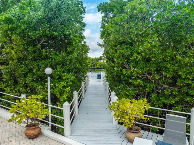 a view of a pathway with potted plants