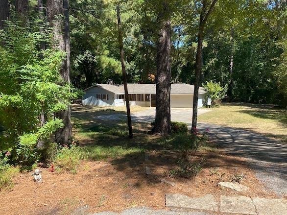 a view of a backyard with trees