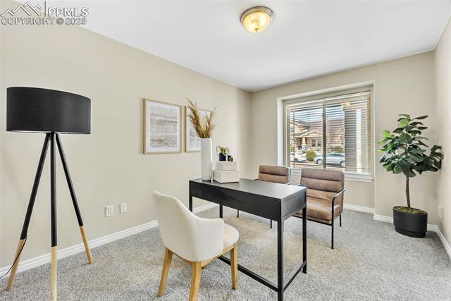 13884 Windy Oaks Road Colorado Springs, CO 80921 - Photo 12 of 21 Home office featuring baseboards and carpet floors