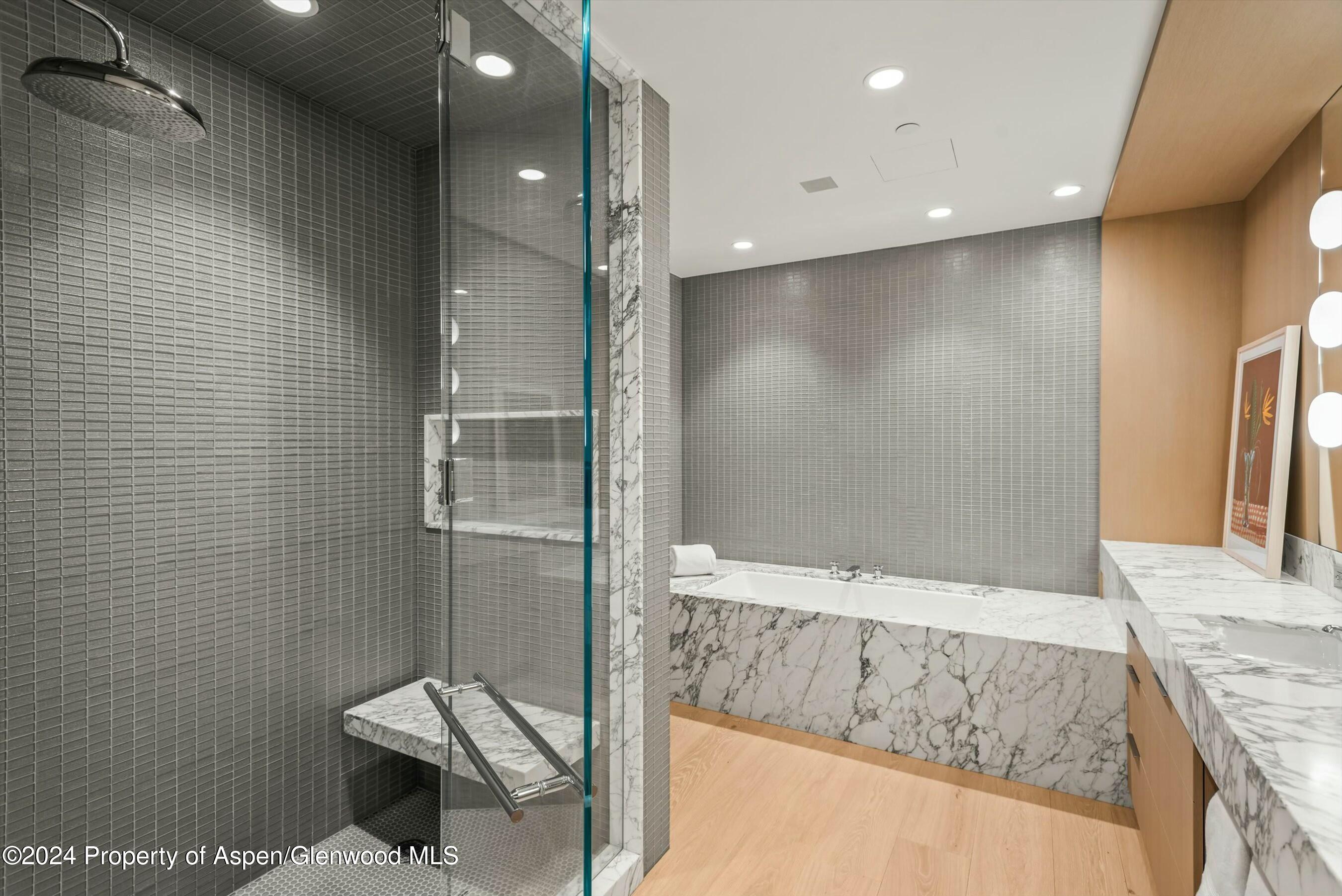 233 East Cooper Avenue, Unit 207 Aspen, CO 81611 - Photo 25 of 45 a bathroom with a granite countertop sink a toilet and shower