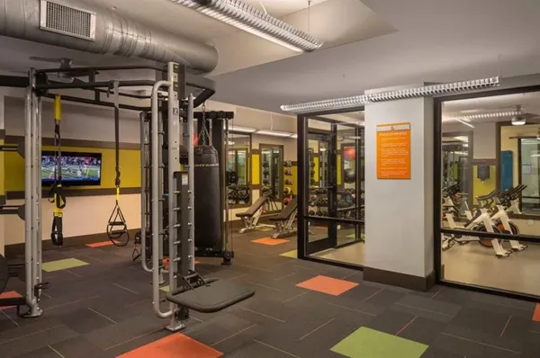 a view of a room with gym equipment