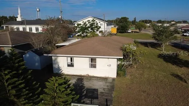 an aerial view of a house